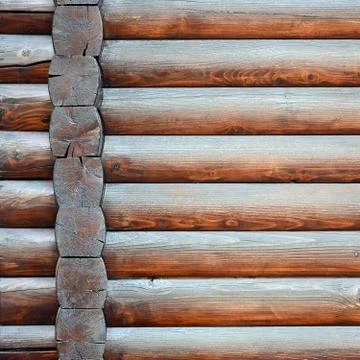 Hewn timber. Rustic log wall horizontal timber background Stock Photos