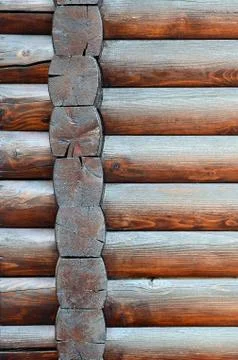 Hewn timber. Rustic log wall horizontal timber background Stock Photos