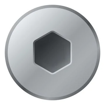 Hex bolt head. Silver metal fastener from top Stock Illustration