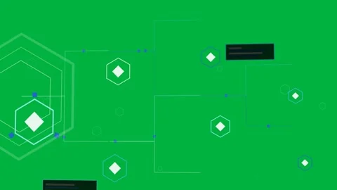 Hex cluster appearing left, visualizing tech flow, extending lines into node Stock Footage 334118718