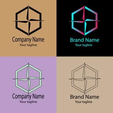 Hex Compass Point logo design Stock Illustration