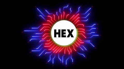 Hex cryptocurrency circuit glowing emblem Stockillustratie