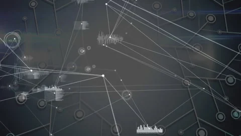 On hex grid fading in, white nodes connecting, animating HUD graphs showcasing Stock Footage 312417252