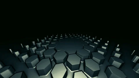 Hex Hexagons Hexagonal Bestagon Platform Steel Dark Black Pillars Highlight Stock Footage 143892482