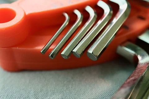 Hex Key Set Arranged on an Orange Holder Stock Photos