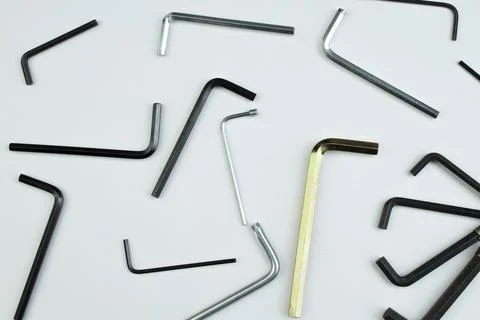 Hex key on white background. Tools. Top view. Stock Photos