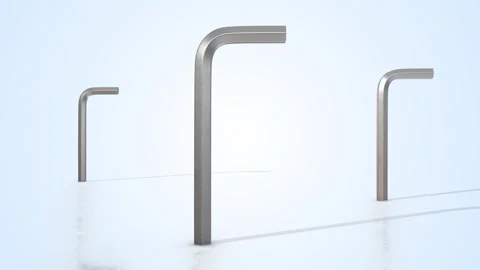 Hex Keys on a Light Reflective Floor. Allen Keys 3D Animation. 4K Stock Footage 303416546