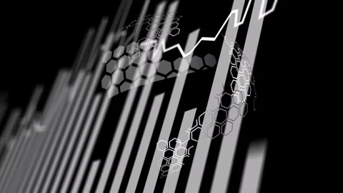 Hex-mesh globe rotating while rising vertical bars sweeping from lower-left Stock Footage 334768654