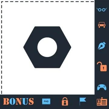 Hex nut icon flat Stock Illustration