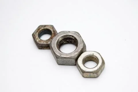 Hex nuts on white background Foto stock