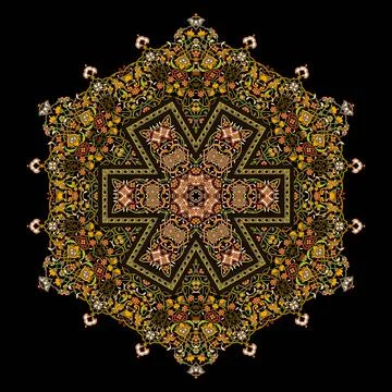 Hex repeating pattern with intricate ornament Flower Mandala Stock Illustration