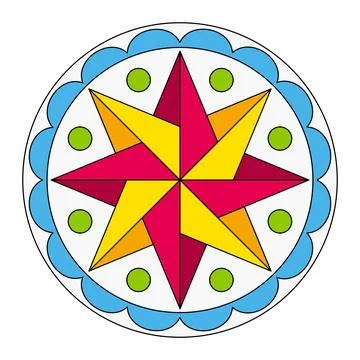 Hex sign with pinwheel pattern in the style of Pennsylvania Dutch folk art Stockillustratie