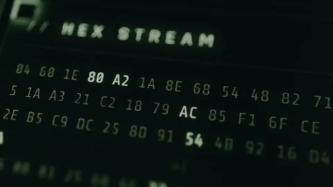 HEX stream, columns of hexadecimal pairs, encoded data Video stock 332462761