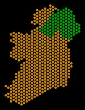 Hex Tile Ireland Countries Map Stock Illustration