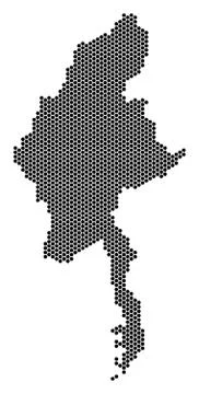 Hex Tile Myanmar Map Stock Illustration