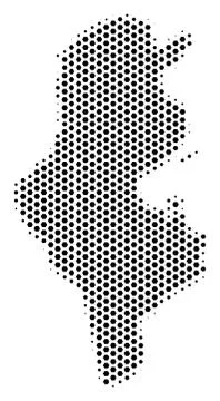 Hex Tile Tunisia Map Stock Illustration
