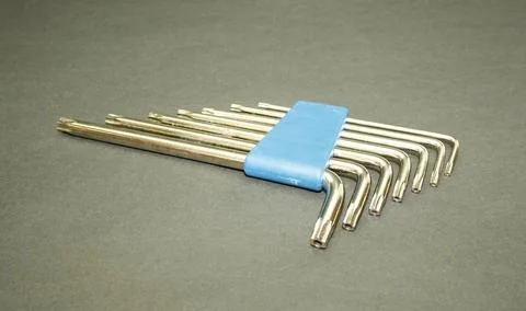 Hex wrench set, one-pack isolated on black background Stock Photos