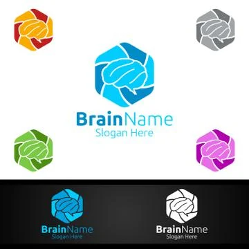 Hexa Brain Logo with Think Idea Concept Design Stock Illustration