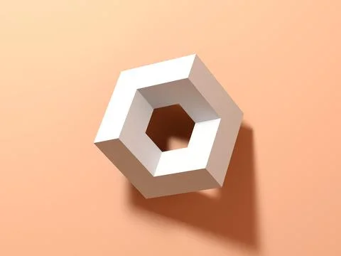 Hexabit, an abstract white geometric object with soft shadow, top view Stock Illustration
