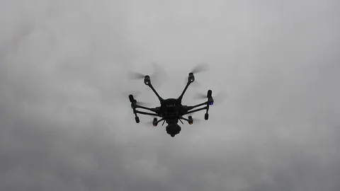 Hexacopter drone flies 4120 Stock Footage 106828478