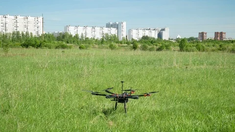 Hexacopter drone flies in the sky 스톡 동영상 108546820