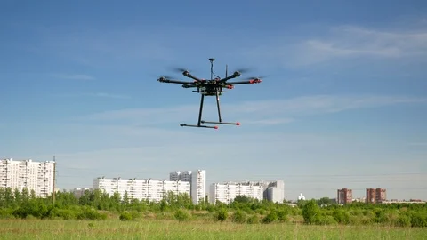 Hexacopter drone flies in the sky 스톡 동영상 108547190