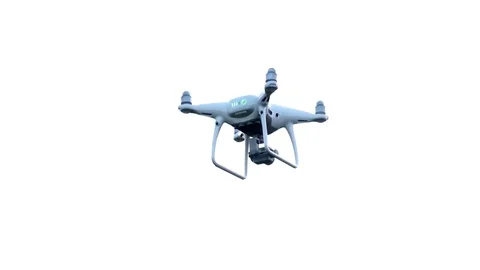 Hexacopter drone flies on a white background. Close up slow motion. 1920x1080 Stock Footage 85106645