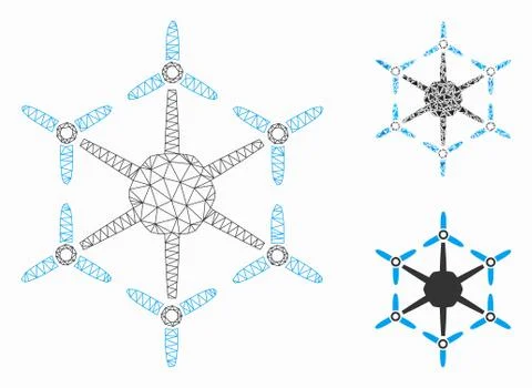 Hexacopter Vector Mesh Carcass Model and Triangle Mosaic Icon Stock Illustration