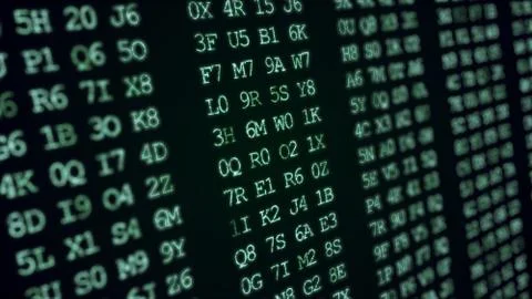 Hexadecimal abstract green code running up a computer screen. Stock Photos