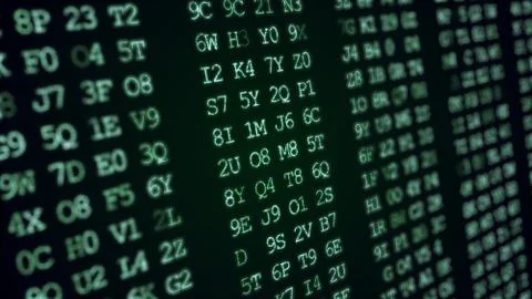 Hexadecimal abstract green code running up a computer screen. Stock Photos