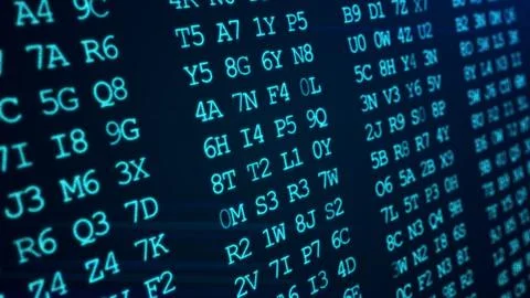 Hexadecimal abstract green code running up a computer screen. Stock Photos