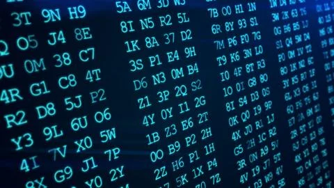 Hexadecimal abstract green code running up a computer screen. 写真素材