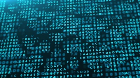 Hexadecimal big data digital code running through black and blue mainframe in a Stock Footage 150752846