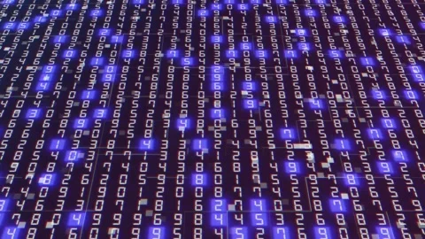 Hexadecimal Big Data Digital Code With Random Blue Light. Network Connection. 4K Stock Footage 194798741
