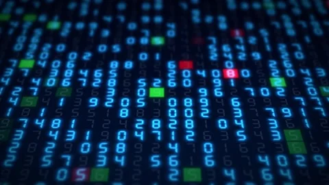 Hexadecimal big data digital code running through black and blue mainframe Video stock 242429349