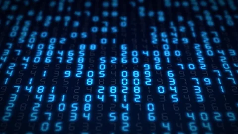 Hexadecimal big data digital code running through black and blue mainframe Video stock 242429382