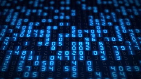 Hexadecimal big data digital code running through black and blue mainframe Video stock 242429390