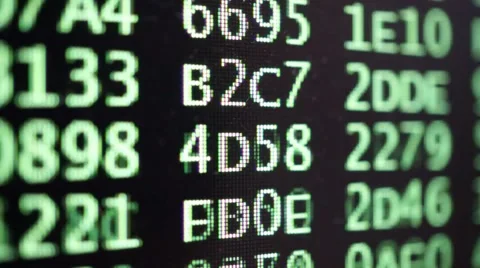 Hexadecimal binary code on computer screen. Technology concept. Stock Footage 66371640