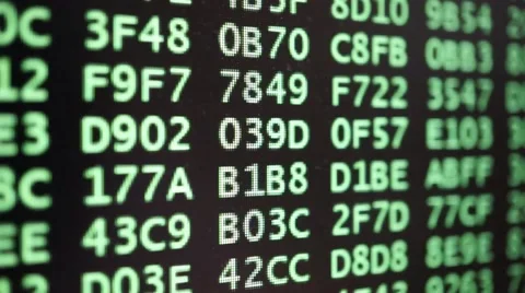 Hexadecimal code on computer LCD screen. Communication and technology concept. Stock Footage 66371513