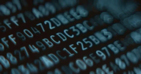 Hexadecimal code on computer screen, close up view 스톡 동영상 321751998