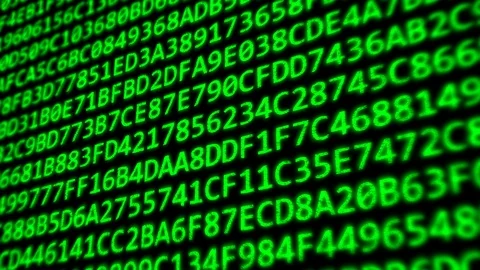 Hexadecimal Code Program Digits on Dark Computer Monitor Screen Stock Footage 118955541