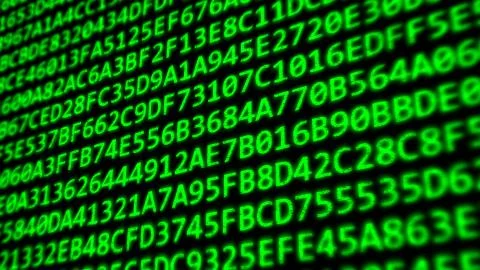 Hexadecimal Code Program Digits on Dark Computer Monitor Screen 库存插图