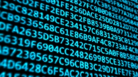 Hexadecimal Code Program Digits on Digital Computer Monitor Screen Stock Footage 118955708