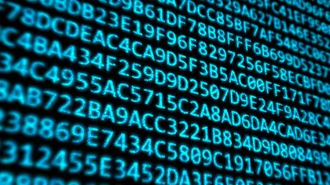 Hexadecimal Code Program Digits on Digital Computer Monitor Screen Stock Illustration