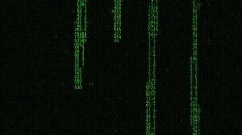 Hexadecimal code running up a computer screen on black background. Green digits. Video stock 58622255