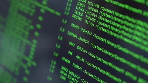 Hexadecimal code running up a computer screen. Green-ish digits. Close-up shot Stock Footage 119422559