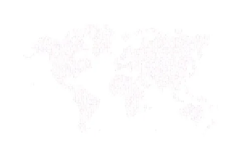 Hexadecimal computer code in the form of a silhouette of the world map. Magen Stock Illustration