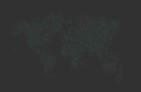 Hexadecimal computer code in the form of a silhouette of the world map. Blue  Stock Illustration