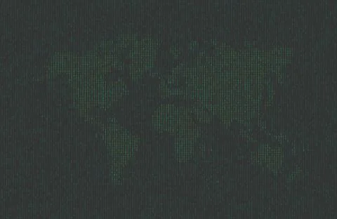 Hexadecimal computer code in the form of a silhouette of the world map. Green Illustrazione stock