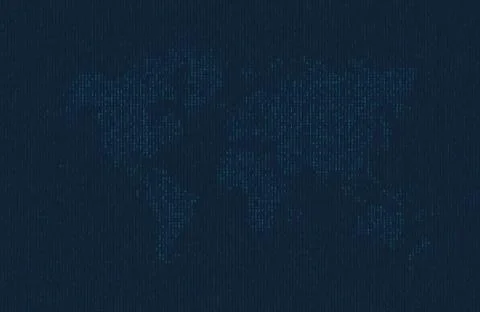 Hexadecimal computer code in the form of a silhouette of the world map. Blue  Stock Illustration